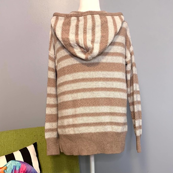 Madewell Tan Cream Striped Knit Hooded Sweater - Picture 4 of 6